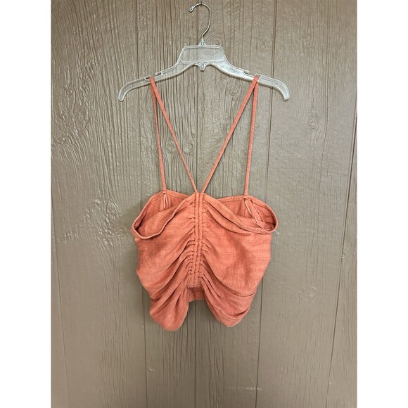 Anthropologie NWT Pilcro Ruched Ribbed Halter Top Coral Size XL Beach Boho Retro - Picture 1 of 6